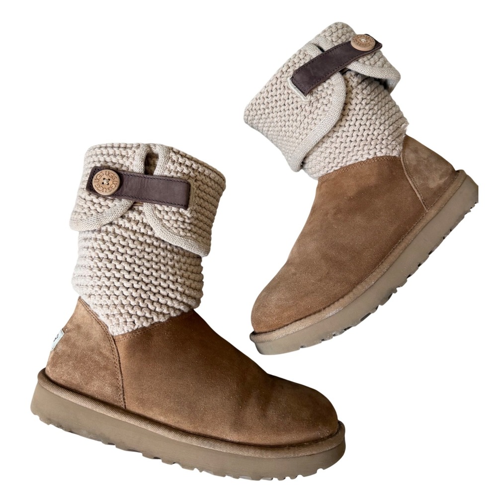 UGG Boots Shaina Winter Snow Button Knit Sheepskin Suede size 9